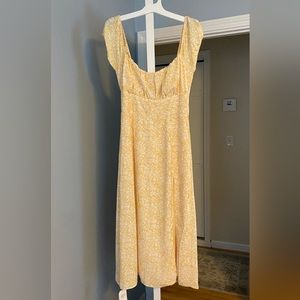 Yellow Cap Sleeve Scoopneck Midi Dress
